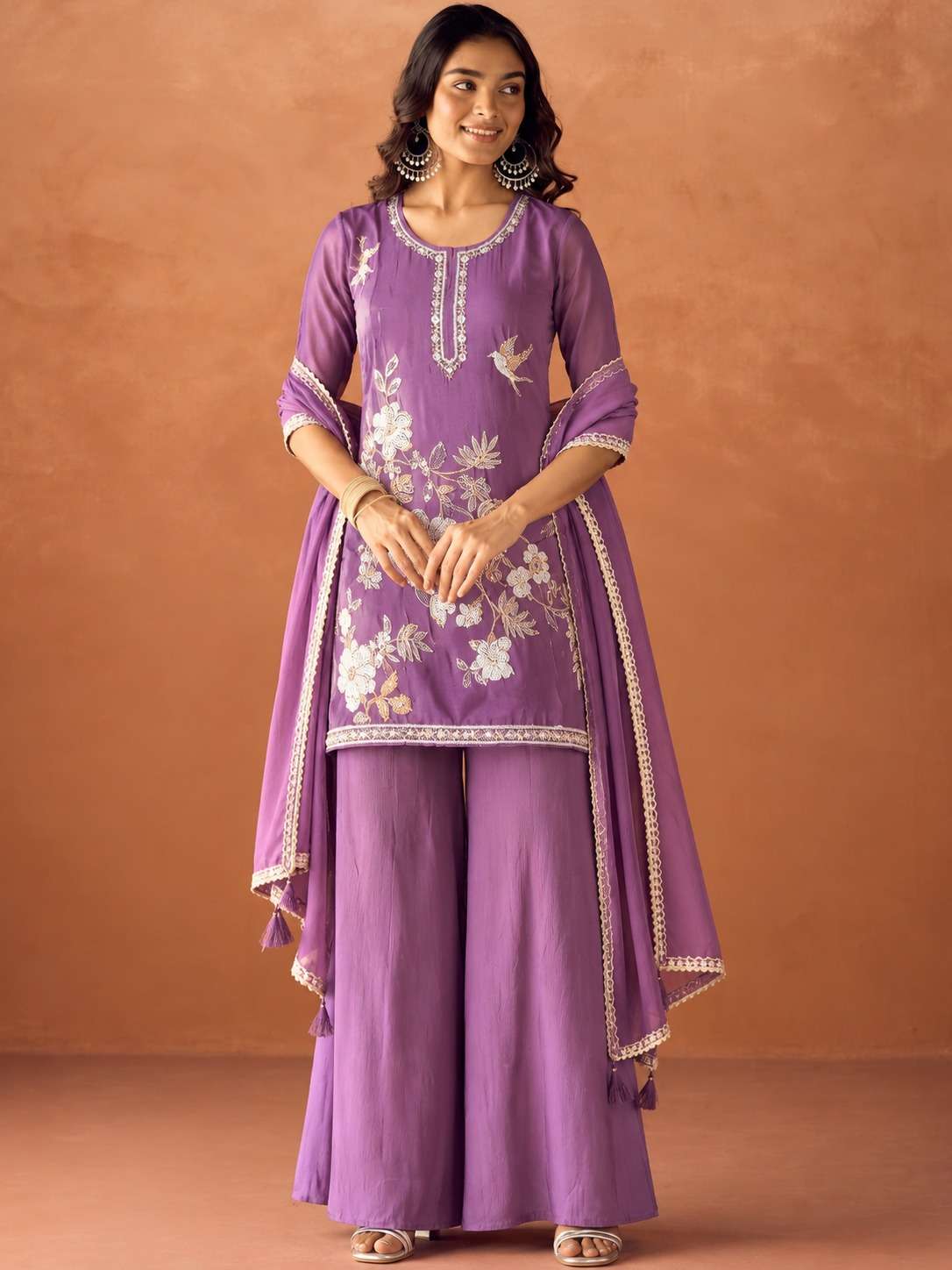 JERNNA BOUTIQUE READYMADE SUITS CHINON PURPLE PALAZZO SUIT CATALOGUE IN SURAT 